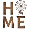 Junkin 4 Pieces Rustic Farmhouse Wall Decoration Wooden Home Sign with Windmill Western Home Wall Art Farmhouse Home Decoration Cowboy Home Letters Hanging Sign for Entryway Living Room Kitchen