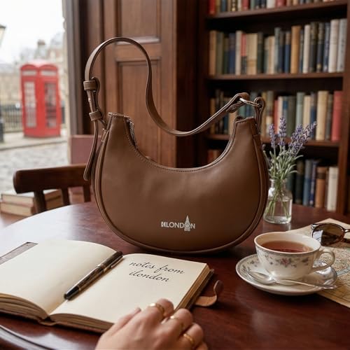 Image of K London Women's Vegan Leather Half Moon Bag | Stylish Black Shoulder Hobo | Compact Baguette Purse for Office, Casual, Party & Travel Use