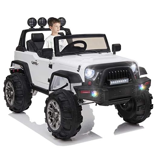 OTTARO Kids Electric Car Ride on Cars Trucks, Battery Powered Car for Kids,12V Motorized Vehicles w/ Parental Remote Control, LED Lights, MP3 Player,Safety Belt,Spring Suspension（White）