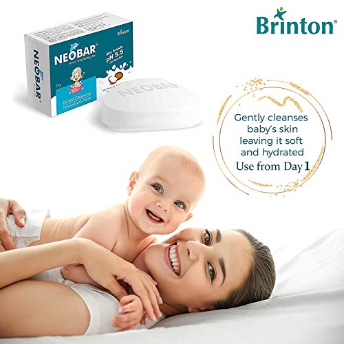 Image of Brinton Neobar Baby Soap for Bathing, Moisturizing, Gentle Cleansing, Skin Friendly, Daily Care, pH 5.5, White, 75 g, Pack of 4