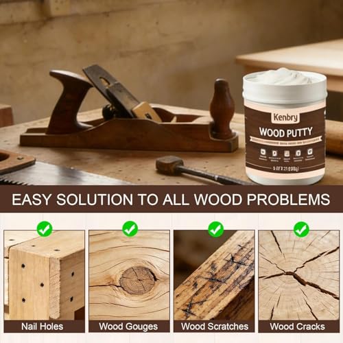 Image of Wood Putty, White Wood Filler Paintable Sandable Stainable for All Purpose, 9.87OZ Wood Filler Putty for Furniture, Cracks, Holes Repairs, Water Resistant for Indoor and Outdoor Use