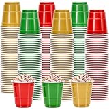 Whaline 150Pcs 2OZ Christmas Plastic Shot Cups Disposable Mini Shot Glasses Small Red Green Gold Party Cups for Xmas Party Beer Drinks Snacks Samples Tastings Supplies