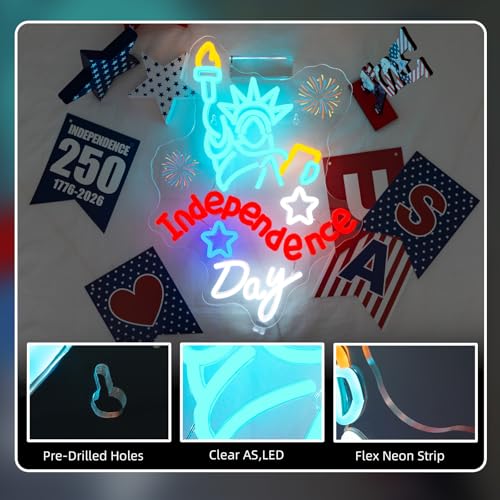 Image of Statue of Liberty Neon Sign Independence Day Neon Light 4th Of July LED Led Light Goddess of Liberty Led Sign 250th Anniversary Led Sign Gifts for Americans for Patriotic Party Bedroom Bookstore Man Cave Bar Patio