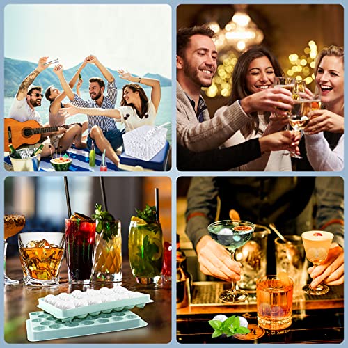 132 Pcs Ice Cube Tray/4 Packs Ice Trays For Freezer With Bin/Ice Cube Trays For Freezer With Lid/Round Ice Cube Trays/Round Ice Cube Mold/Circle Ice Cube Tray (4 Ice Trays&Ice Bin&Scoop&Tongs)-Blue #TOP1