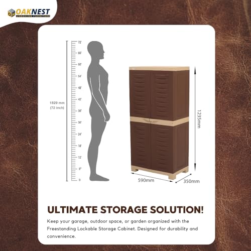 Image of Oaknest Supreme Fusion-02 Plastic Storage Cabinet | Compact & Multipurpose Storage Solution | Waterproof, Durable & Lightweight | Ideal for Home, Office & Garage | Brown and Dark Beige
