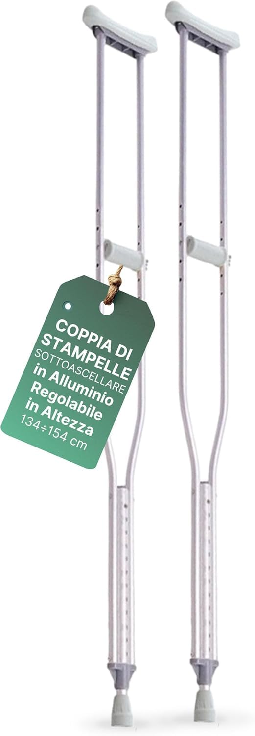 Stampelle Ortopediche Regolabili in Alluminio Anodizzato, Stampelle Ascellari Adulti Antiscivolo, 2 Unità – Taglia L