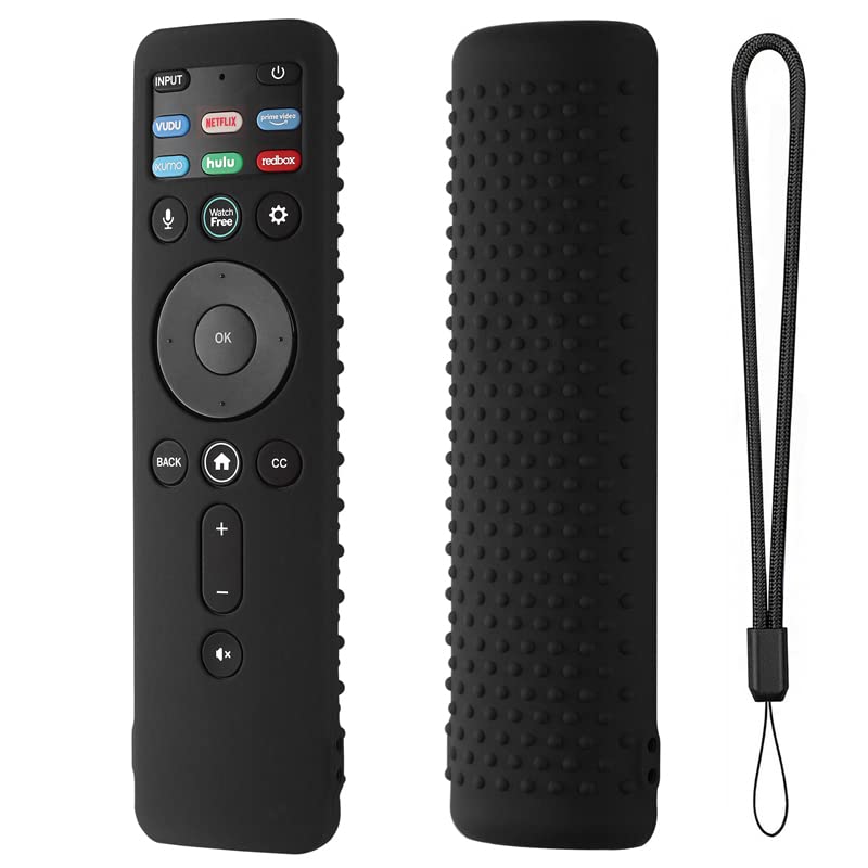 Hi Color Silicone Cover for VIZIO XRT260 Smart TV Remote - Shockproof, Anti Slip, Lanyard (Black)