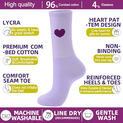 Image of inhees Women's Cotton Crew Socks - 6Pairs Above Ankle Fun Cute Heart Bootie Dress Socks - Gifts for Mother /Her