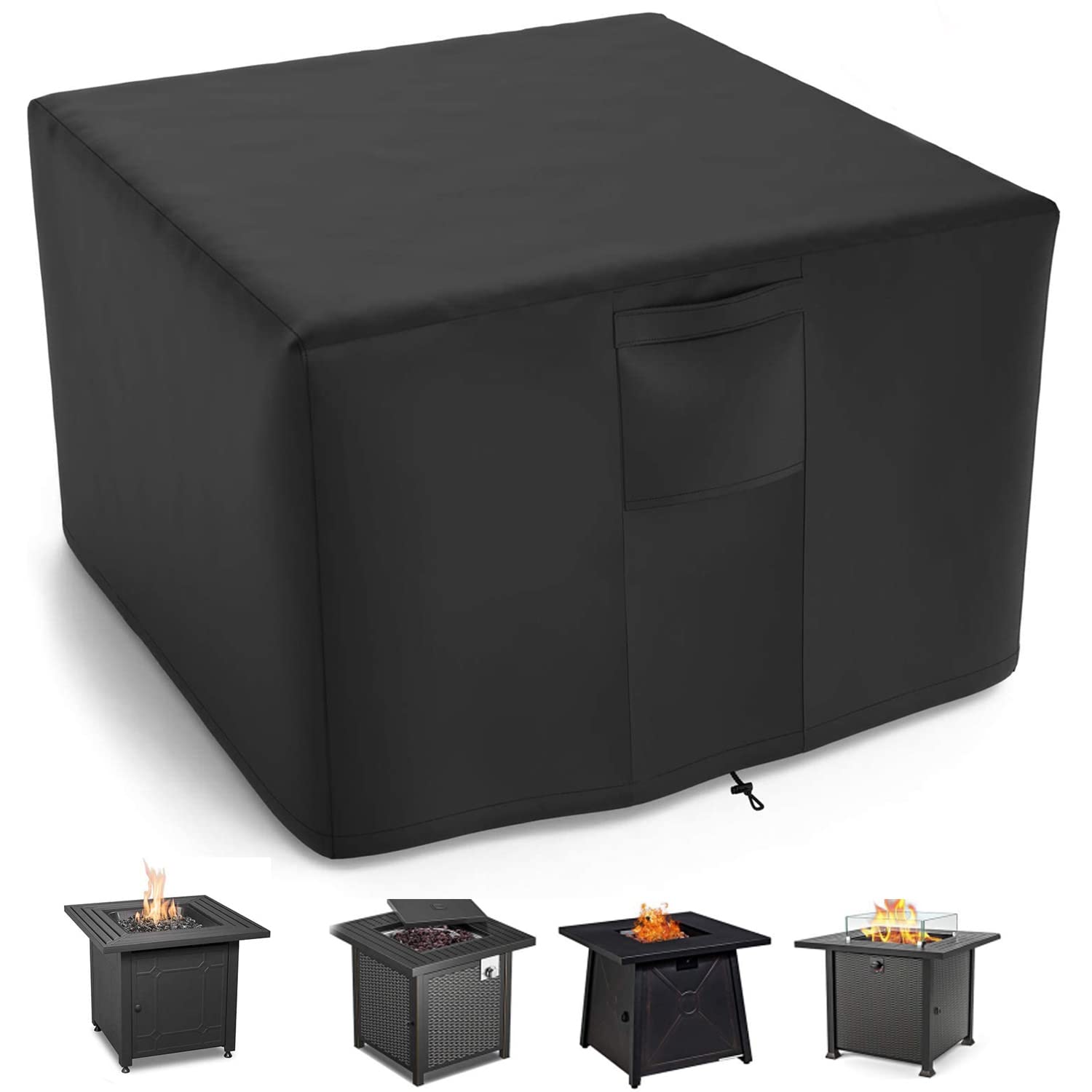 Fire Pit Cover, Square Waterproof Dustproof Windproof 600D Fire Pit Table Cover for Patio Outdoor Gas Propane Fire Pit 26 28 30 Inch (30", Black)
