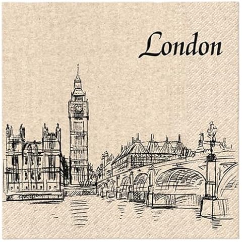 Keep Unique 20-ct 13x13 London Paper Luncheon Decoupage Napkins, 3-Ply Servilletas Printed London Napkin for Art, Dinner and Party, Disposable Napkins Decor (London) Cover
