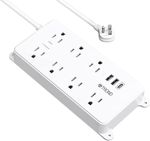 TROND Regleta protectora contra sobretensiones, 7 tomas de corriente ampliamente espaciadas, 3 puertos de carga USB (1 USB C), certificación ETL