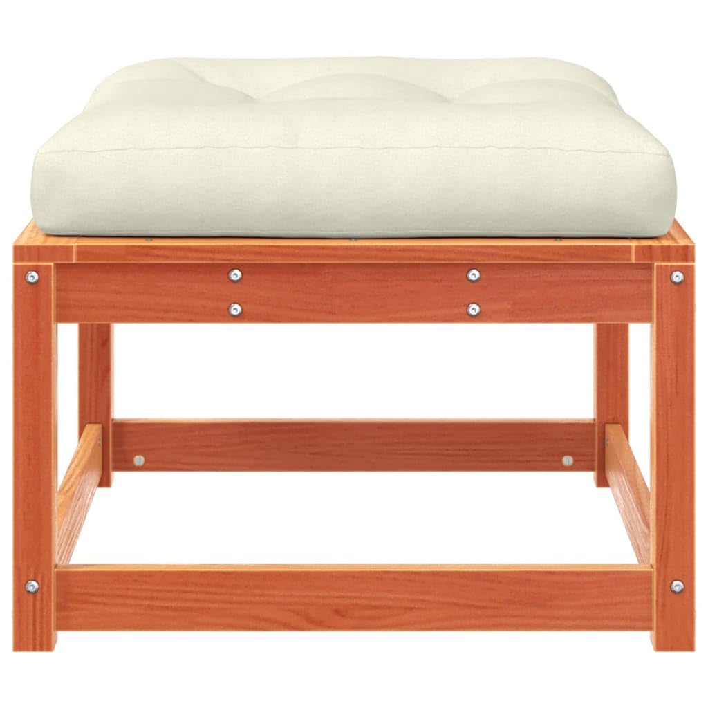Taburete de jardín con cojín marrón cera de madera maciza de pino 83 x 73 x 78 cm, muebles de exterior resistente a la intemperie, para terraza, balcón, salón, acogedor y ahorra espacio