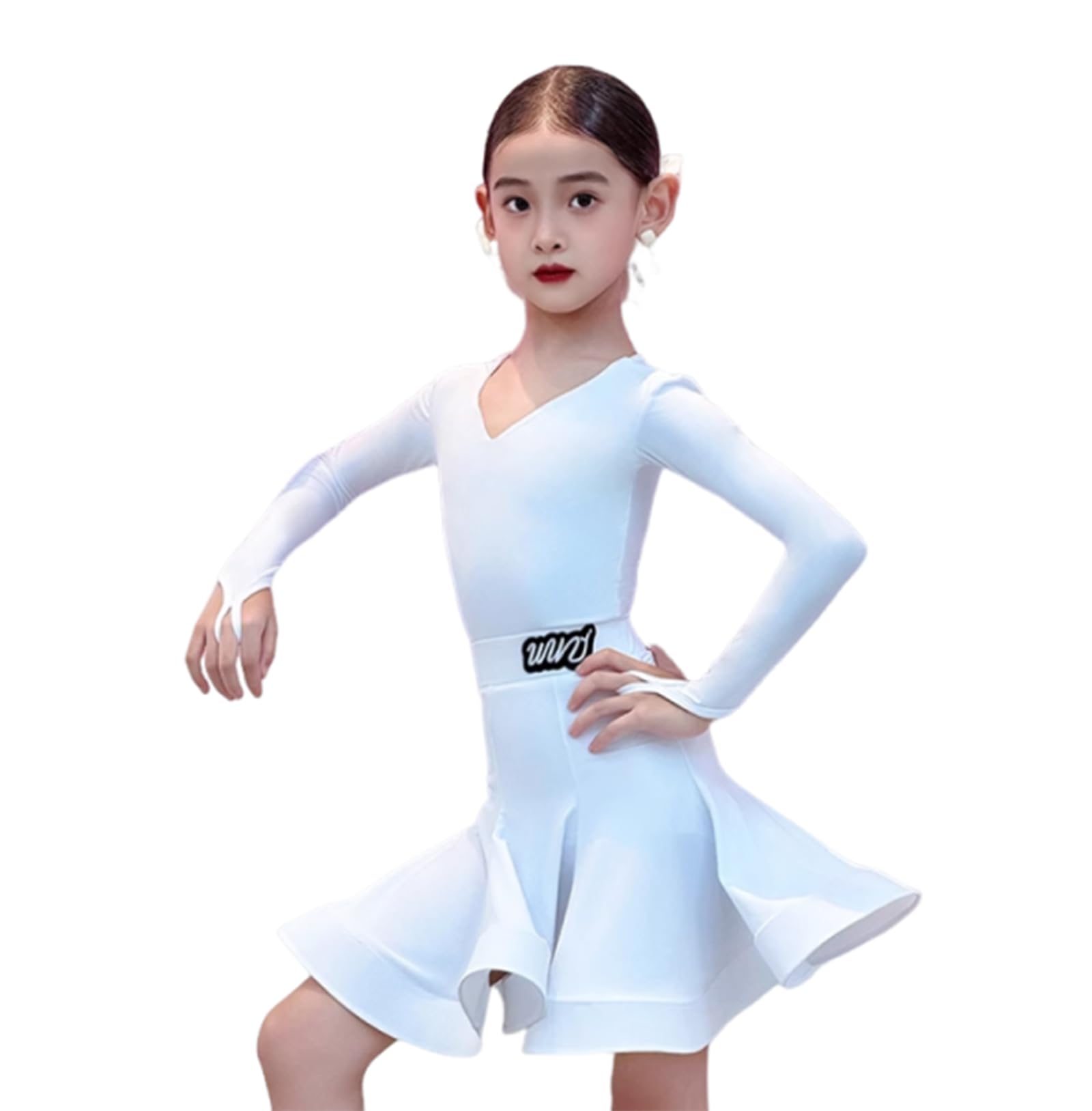 Vestido Profesional de Baile Latino para niñas Ideal para Tango Salsa Samba y Bailes de salón Traje para competición o presentación en el Escenario,Blanca,180cm