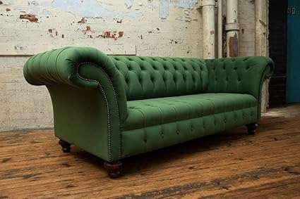 Antique Wood Hub Lazy Couch and Comfortable Sofa/Recliner Chaise Longue/Office Reception Recliner Lounge Sofa and Armchair (3 Seater, Green1, Velvet, Fabric, leathrette)