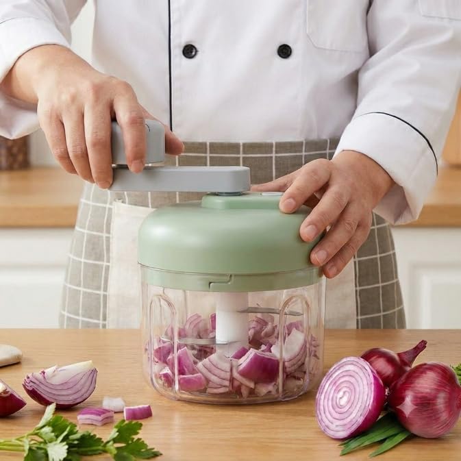 Manual Food Chopper, Clear Bowl with Green Lid, Hand-Crank Vegetable Mincer for Garlic, Onion, Herbs Mini Chopper-image-18