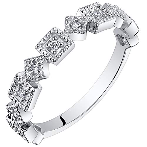 Peora Cubic Zirconia Stackable Ring in Sterling Silver, Byzantine Half Eternity Band for Women, 1.9mm Size 7