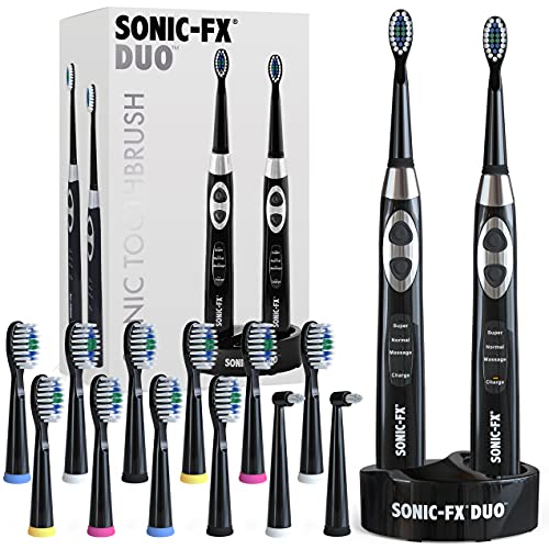 Sonic-FX Duo Rechargeable Electric Toothbrush Set - with 14 Brush Heads, 3 Modes, Smart Auto-Timer,...