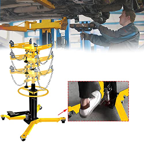 Transmission Jack,1660Lbs/0.75T Capacity Hydraulic Telescopic Transmission Jack, 2-Stage Floor Jack Stand With Foot Pedal, 360° Swivel Wheel, Garage/Shop Lift Hoist (Yellow) #TOP1