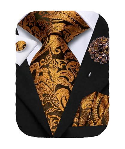 Image of Hi-Tie Men's Silk Ties Formal Woven Classic Necktie Pocket Square Cufflinks Lapel Pin Set Wedding Business