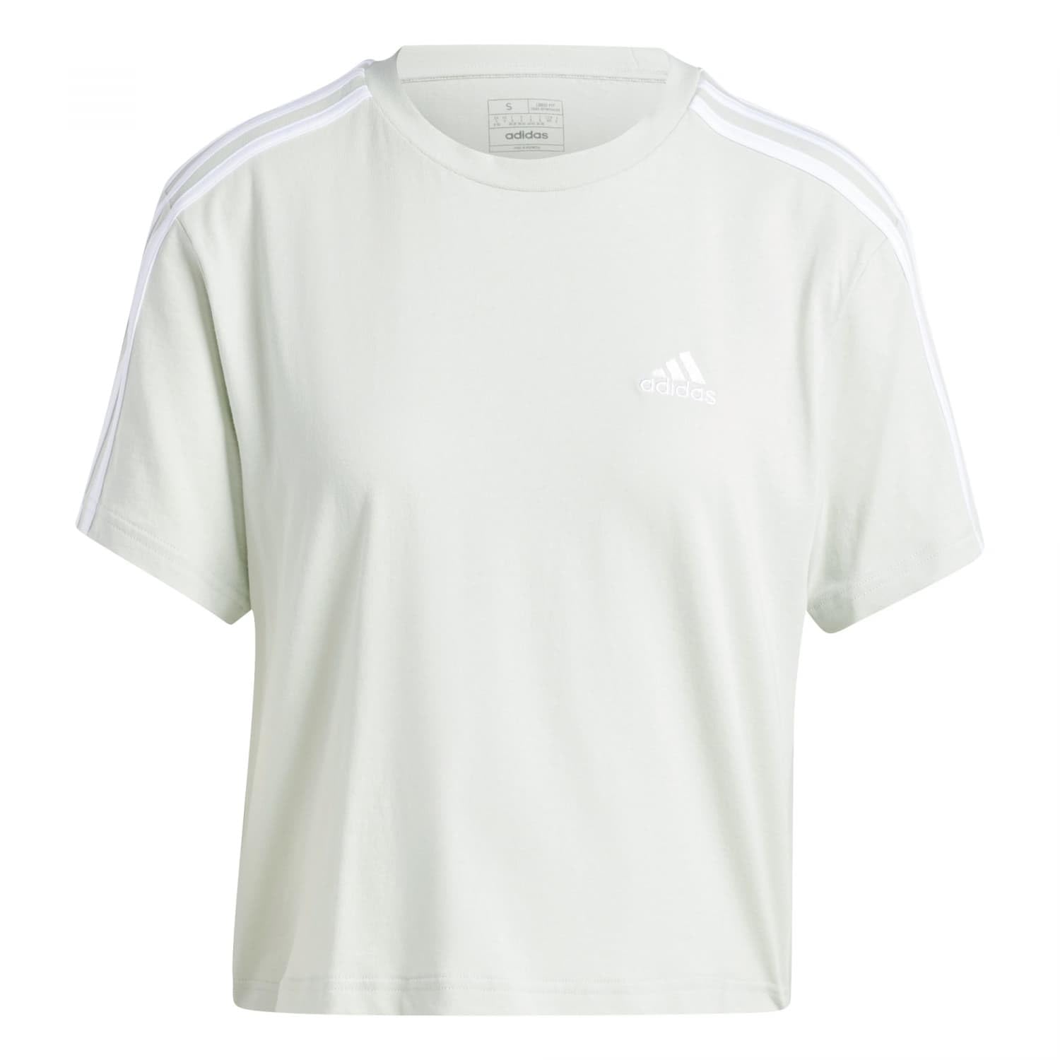 adidas Women's Essentials 3-Stripes Single Jersey Crop Top, Linen Green, L