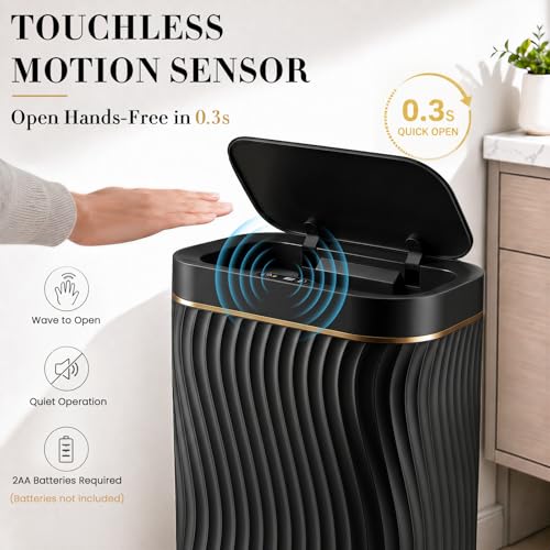 Image of Ogikey Bathroom Small Trash Can with Automatic Touchless Lid, 2.6 Gallon Smart Garbage Can Narrow Waterproof Trash Bin for Bedroom, Office, Living Room