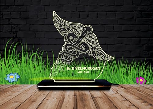 Image of PRINTKART Doctors Name and Designation, Personalised LED Doctors Name Gifts, 3D Illusion Lamp Gift for Doctor, Laser Cut, (Material:- Acrylic Transparent, Size:- 6 x 4 Inches) (Dentist-2)