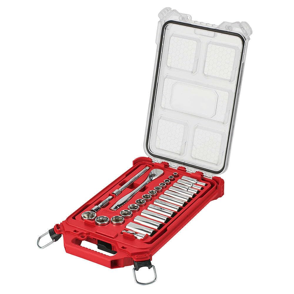 48-22-9481 Compatible with Milwaukee 3/8” Drive Ratchet Socket Set with Compact Organizer, Socket Wrench Set -28PC