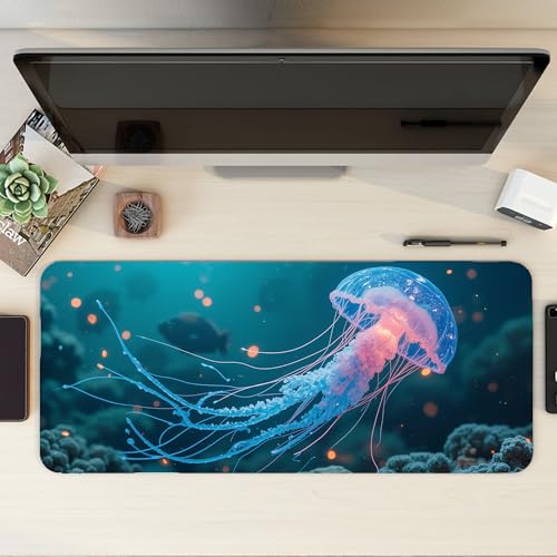 Image of Jellyfish XL Extended Gaming Mouse Pad | XXL Large Desk Mat 60x30cm for Laptop & PC | Non-Slip Rubber Base, Waterproof, Durable & Smooth Surface | Office, Gaming & Study, asthetic