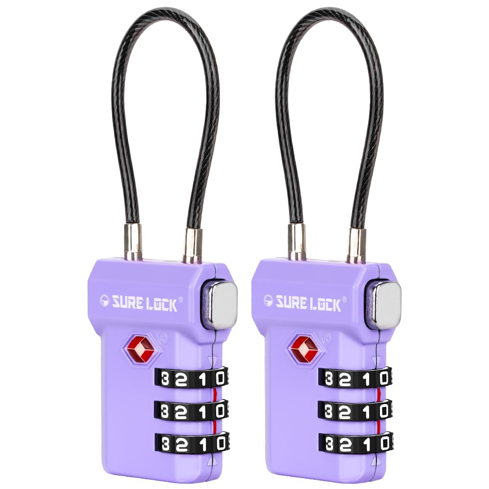 SURE LOCK TSA Approved Luggage Locks with Open Alert & Easy-Read Dials, Re-settable 3-Digit Combination, Zinc Alloy Body for Suitcase, Backpack, Gym