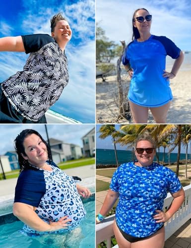 COOTRY Womens Plus Size Rash Guard Short Sleeve Swim Shirt UPF 50+ Sun Protection Swimsuit Top4