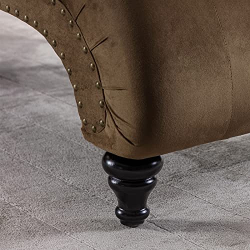 ONPNO Tufted Velvet Chaise Lounge Indoor, Leisure Accent Chair Upholstered Couch with Toss Pillow for Bedrooom Living (Brown)