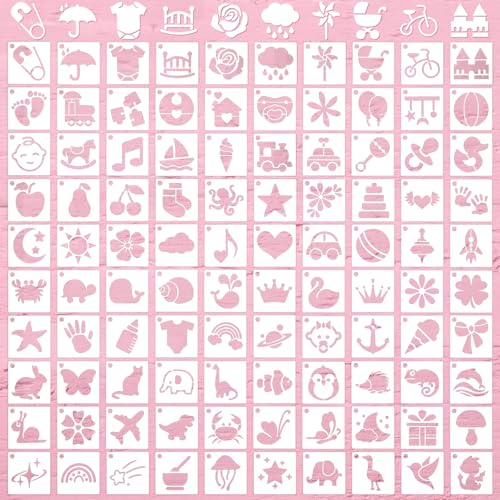 Fainne 100 Pcs 1 Inch Baby Shower Stencils Reusable Small Stencils for Painting on Wood Mini Baby Blocks Templates Crafts for DIY Drawing Wall Home Decor Fabric Canvas