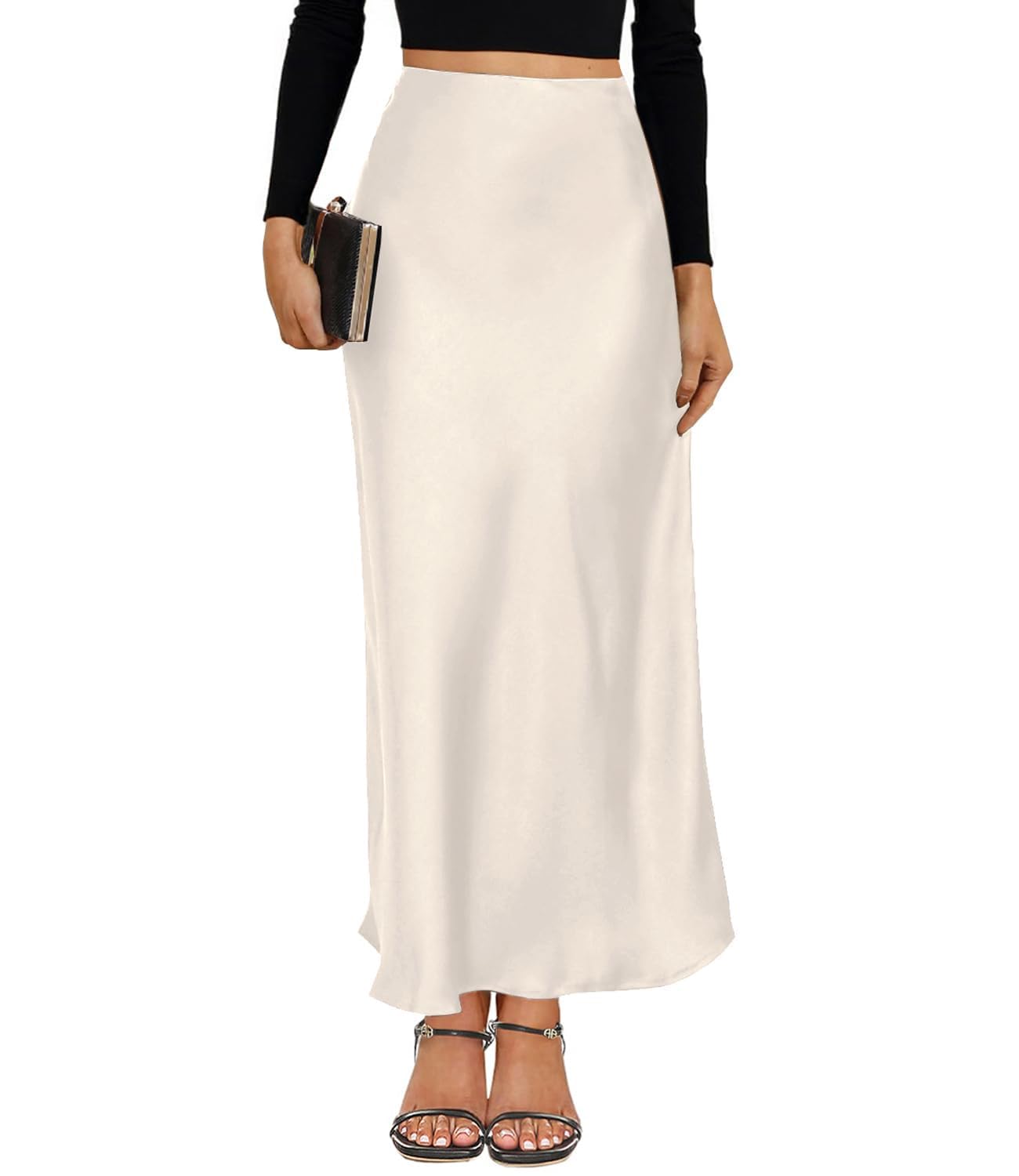 2025 High-Waist Maxi Satin Skirt, Silk, A-Line, Spring/Summer, Casual Long Skirts for Women