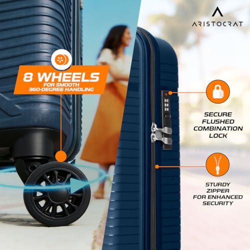 Image of Aristocrat Envoy Set of 2 Trolley Bag 55 & 65cm | Small & Medium Hard Luggage | 8-Wheel Suitcase for Travel | Combination Lock with Sturdy Zipper | Polypropylene | 3 Year International Warranty (Blue)