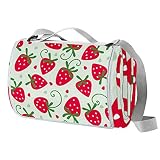 Anmarco Picknickdecke mit Cartoon-Motiv, rosa Erdbeere, wasserdicht, faltbar, für Strand, Camping, Wandern