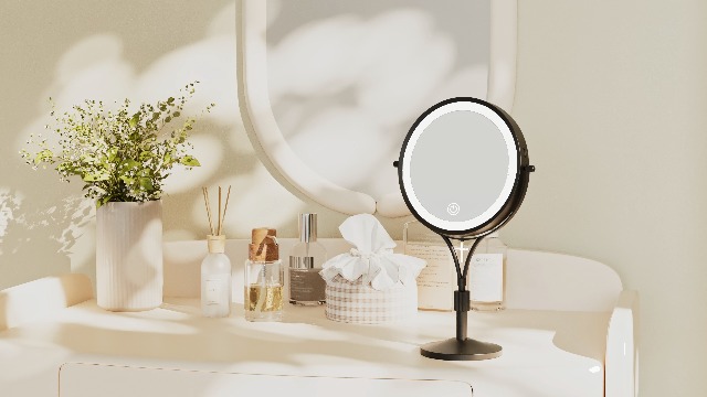 Espejo de maquillaje iluminado con aumento 1x/10x, negro miniatura 7