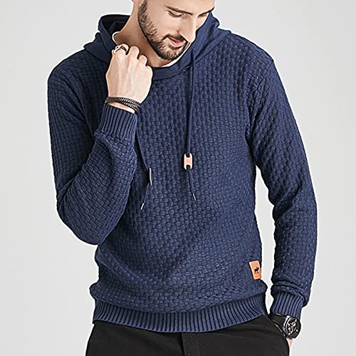 Hoodies for Men Pullover Ribbed Knit Casual Long Sleeve Pullover Hooded Slim Fit Solid Sport Crewneck Sweatshirts2