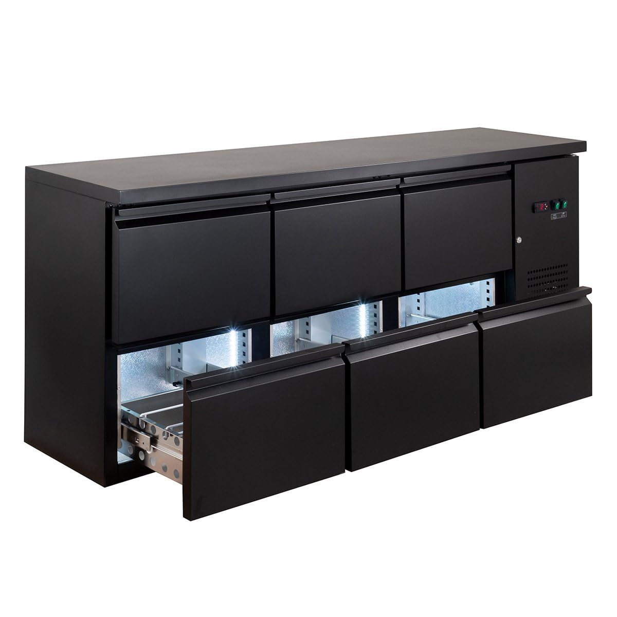 GastroHero Barkühltisch ECO 200x52 cm mit 6 Schubladen Umluftkühlung +2 bis +8 °C Getränkekühltisch Bar Kühlschrank