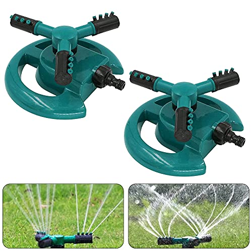 DINGZHAO - 2 pezzi Irrigatore automatico per irrigazione a 3 bracci, sistema di irrigazione rotante per irrigazione di piante da prato, fiori, verdure e altro ancora