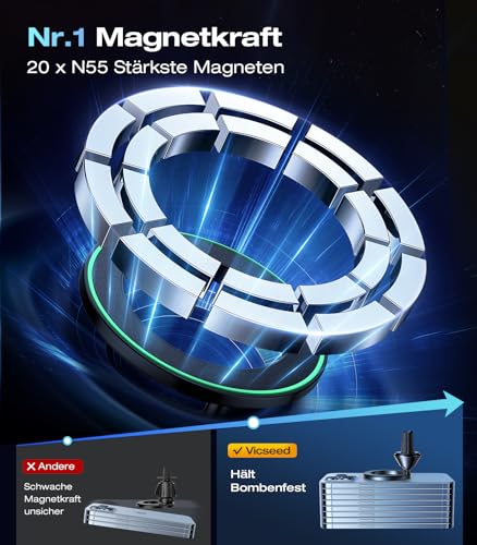 VICSEED Vollmetall Handyhalterung Auto Magnet für Mgasafe Autohalterung [26xN55 Stärkste Magneten] Lüftung [Integrierte Metallclip] KFZ Halterung für iPhone 17 16 15 14 13 ProMax Samsung S25 Ultra 2