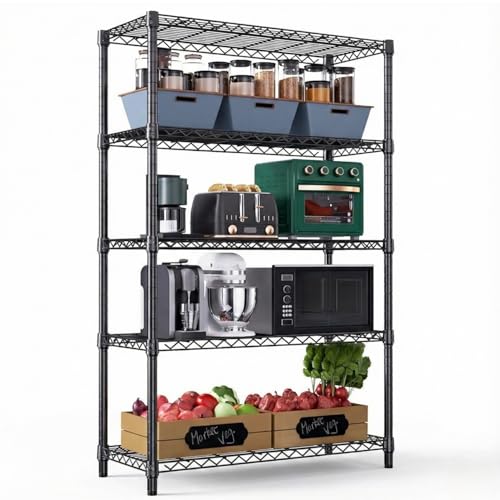 STORACK 5 Shelf Multipurpose Storage Rack 75x35x155 CM Black - Image 2