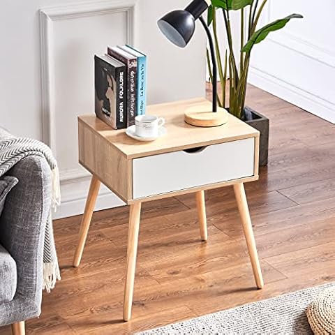 nozama Accent Table End Table Side Table with 1 Drawer, Anti-Falling Drawer, Smooth Roller,Contemporary Furniture Home Living Room Wood White Cover