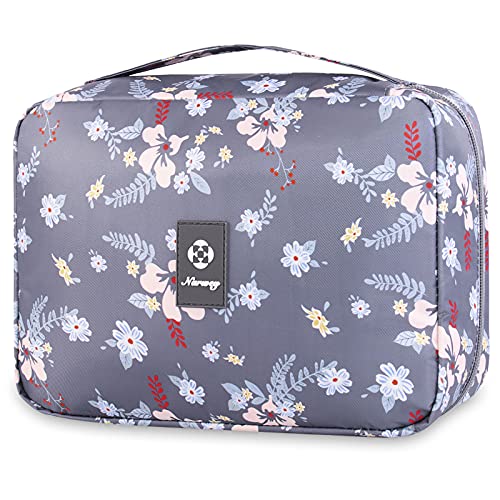 Image of Hanging Travel Toiletry Bag Cosmetic Make up Organizer for Women and Girls Waterproof (Dark Blue Flower)