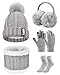 Tuopuda Cappello Sciarpa e Guanti Touch Screen Donna Invernali Berretto in Maglia Beanie Collo della Ciarpa 5 Pezzi Beanie Hat Scaldacollo Calzini Ispessiti Paraorecchie Earmuffs di peluche, Grigio