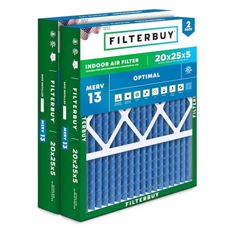 Filterbuy 20x25x5 Air Filter MERV 13 Optimal Defense (2-Pack), Pleated HVAC AC Furnace Air Filters for Honeywell FC100A1037, Lennox X6673, Carrier, & More (Actual Size: 19.88 x 24.75 x 4.38 Inches) Cover