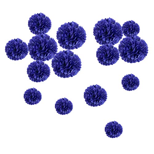 Easy Joy Pompon Papier de Soie Bleu Foncé Pompom Decoration Fleur Boule Mariage Suspendu pour Décoration de Maison, Fête, Jardin, Anniversaire - 15pcs (5pcs 15/20/25cm)
