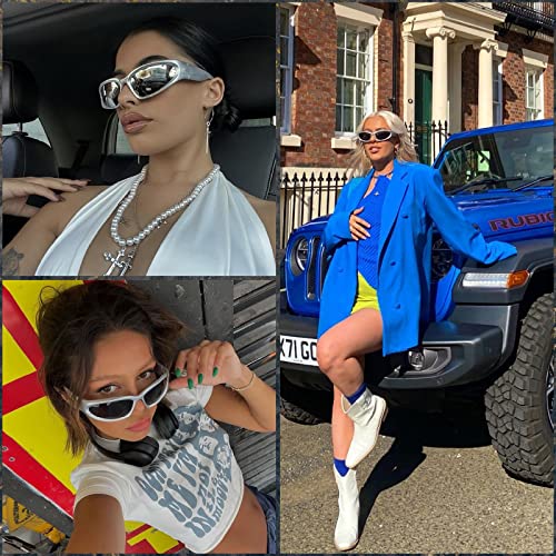 JASPIN Y2K Wrap Around Sunglasses for Women Men Sliver Oval Fashion Trendy Sport Shades UV400 Eyeglasses2