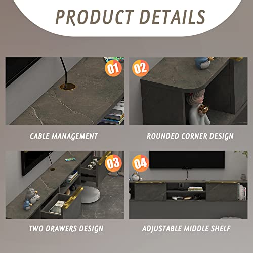 Pmnianhua Floating TV Stand with 2 Drawers,78'' Wall Mounted TV Cabinet,Floating Shelf for Under TV,Floating TV Unit with Stoarage for Bedroom Living Room(Grey) - Image 6