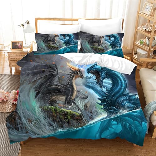 HGZGF Copripiumino Matrimoniale 240x260 Blu Nero Copriletto Singolo Microfibra Per Con Federe Cuscini Anti-Acaro Lavabile Copripiumino Ipoallergenico Di 2 Copricuscino Morbido Duraturo