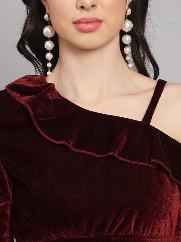 Image of Vaararo Velvet Co-Ords for Women | One Sleeve Crop Top with Palazzo Set Casual Party Dress